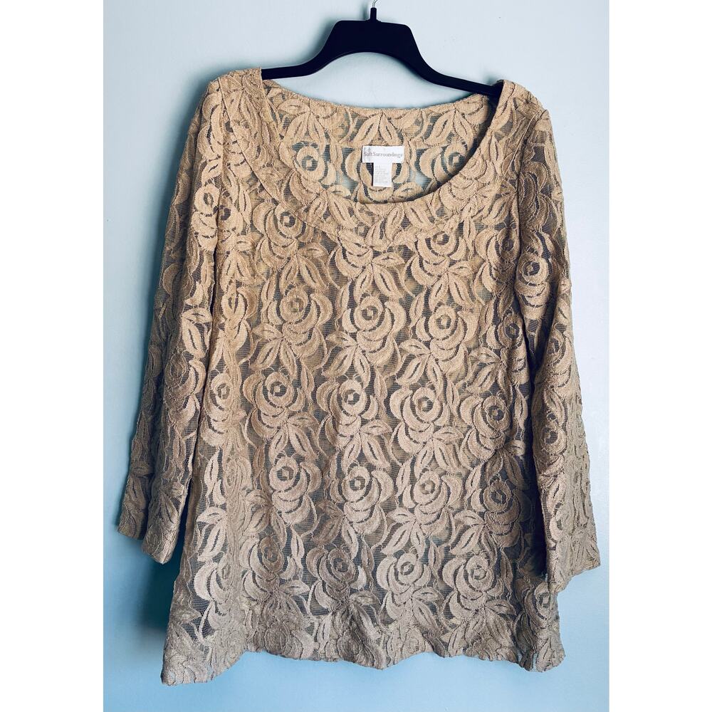Soft Surroundings Lace Blouse Tunic Tan Large Elegant